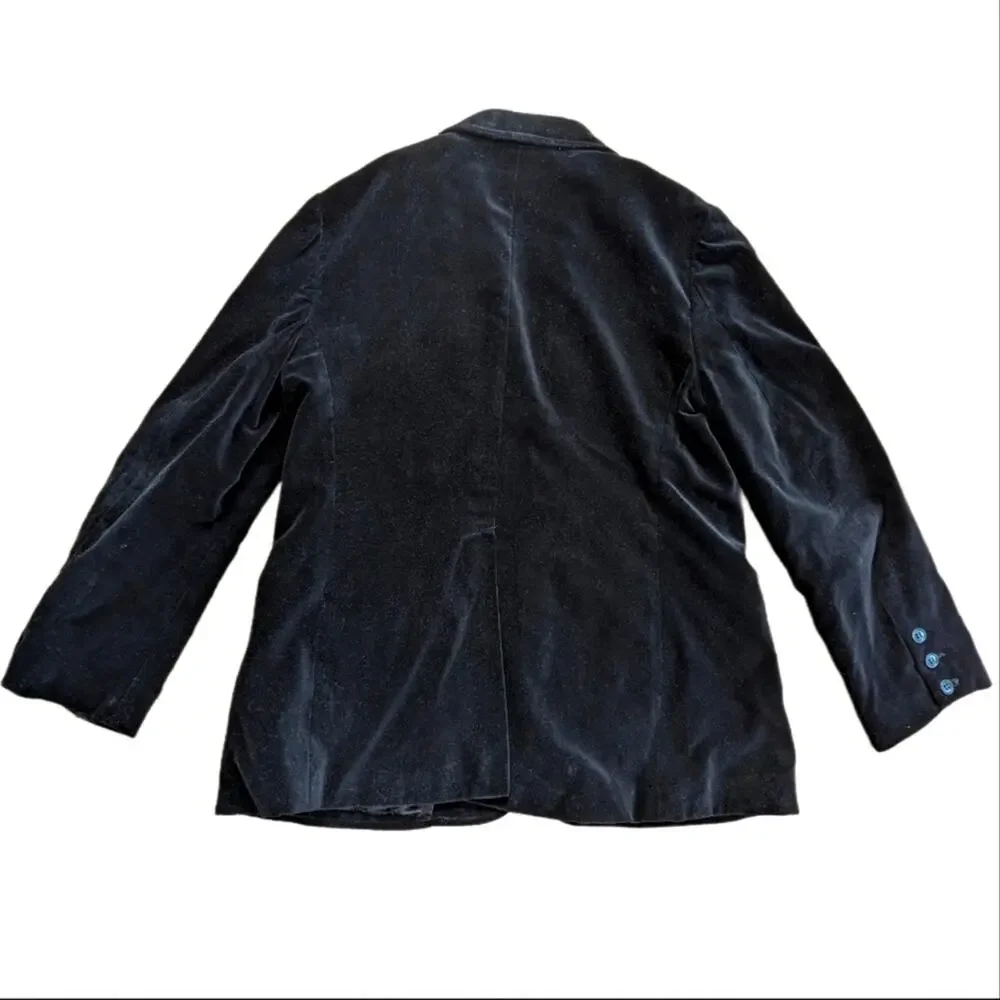 Vintage Russ Black Crushed Velvet Velour 2 Button Goth Black Blazer Suit Jacket